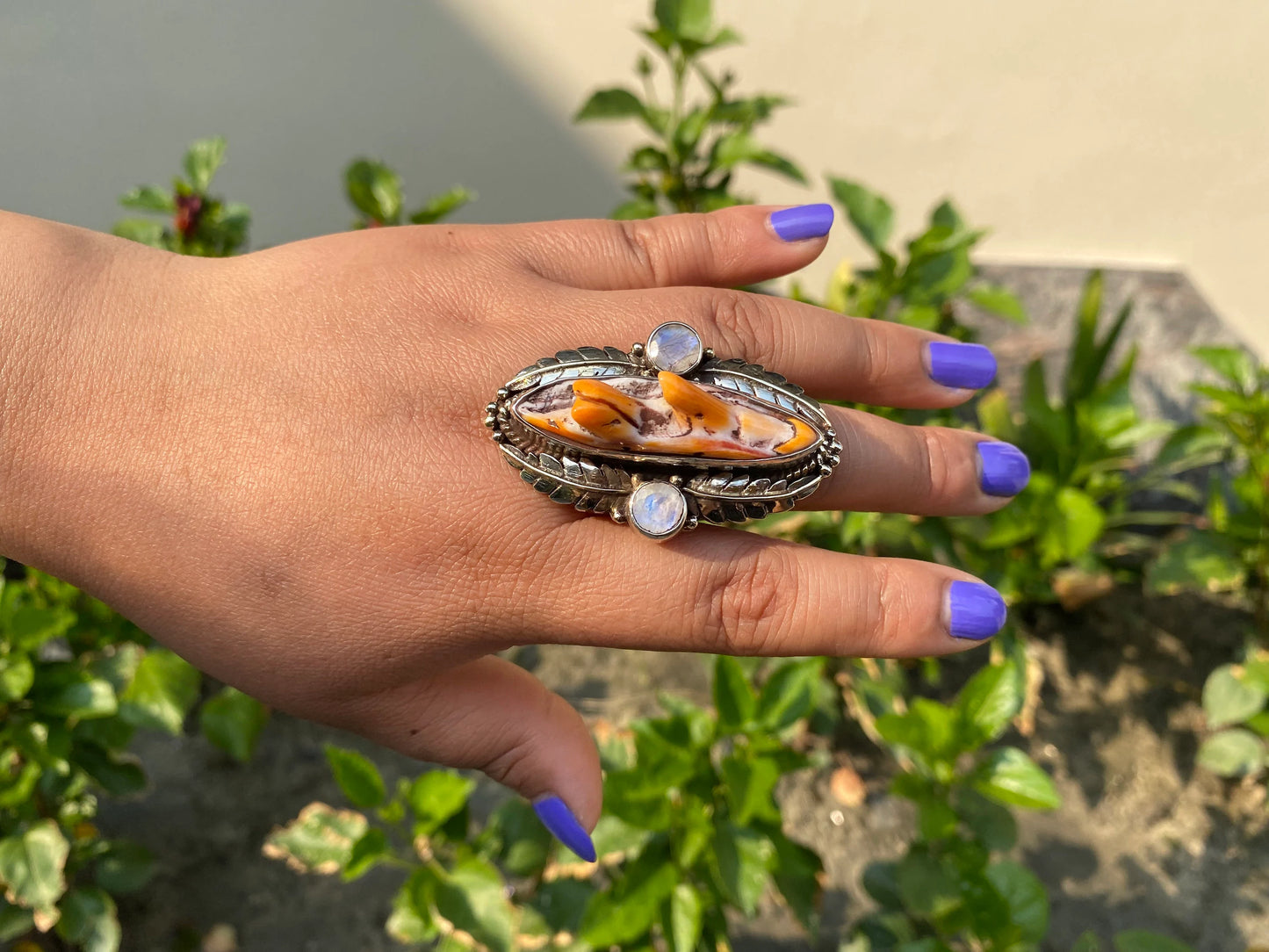 Earthy Tibetan Silver Ring, Spiny Oyster Boho Gift Ring, Tibetan Silver Ring, Antique Ring, Unisex Ring.