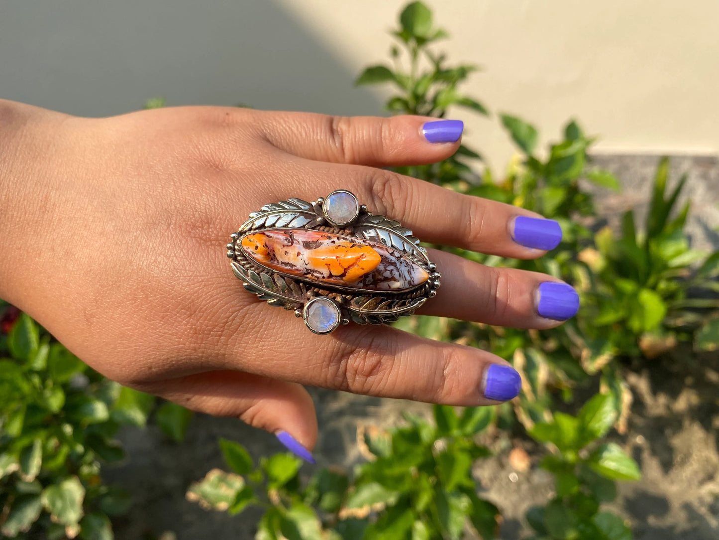 Earthy Tibetan Silver Ring, Spiny Oyster Boho Gift Ring, Tibetan Silver Ring, Antique Ring, Unisex Ring.