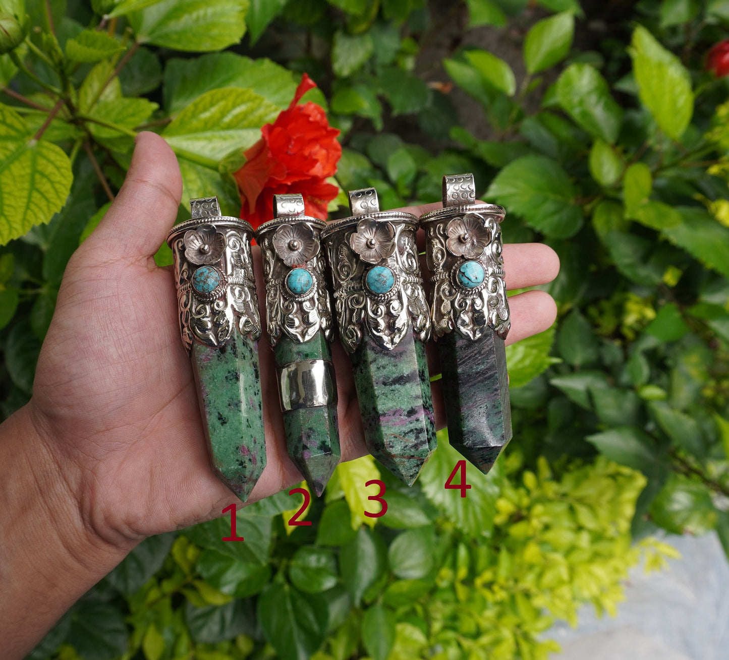 Earthy Treasure: African Ruby Zoisite Stone Pendant for Daily Wear, Unique Pointed Pendant, Hammered Pendant, Boho Inspired Jewelry