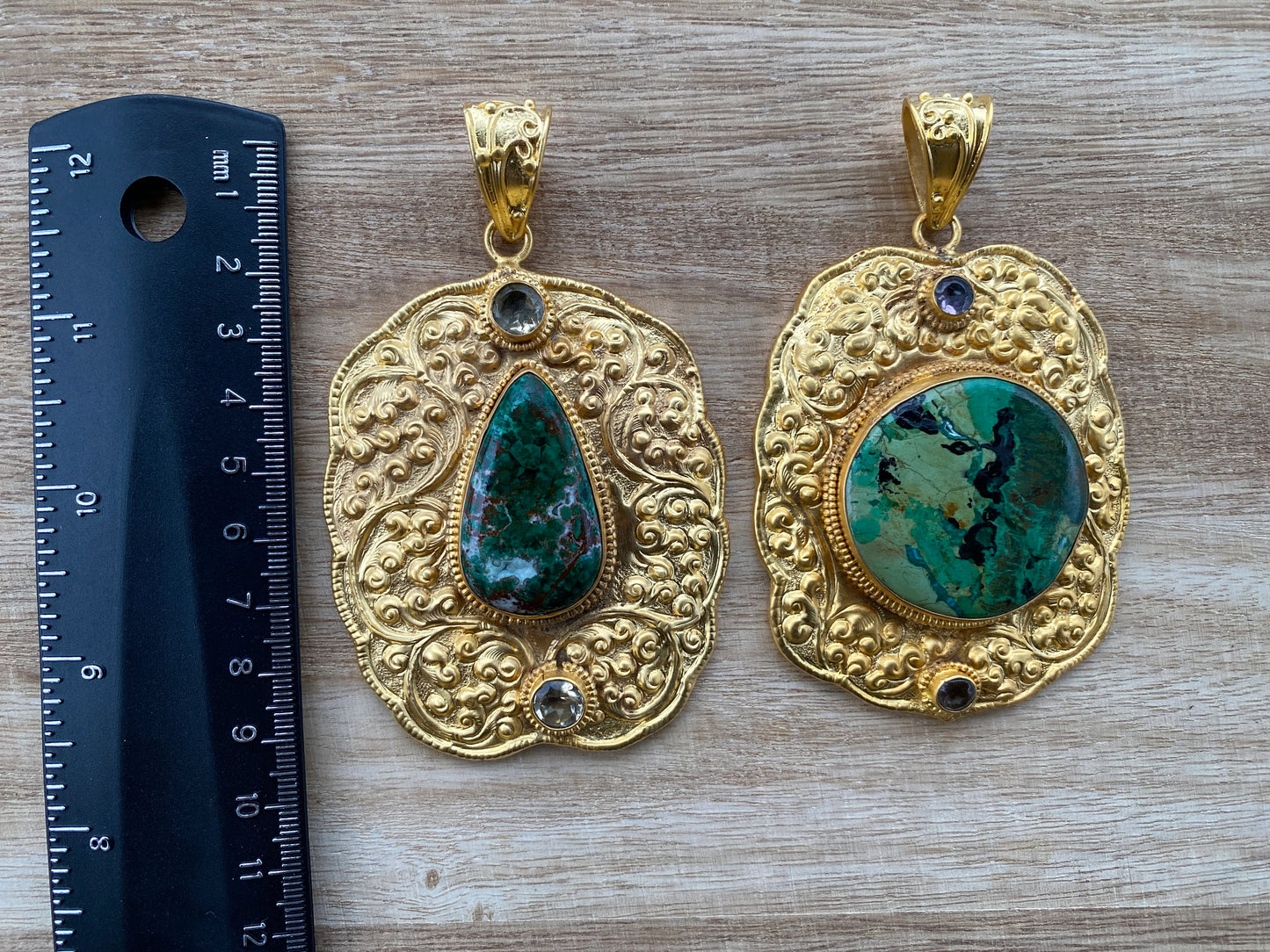 Chrysocolla Natural Stone, Non Tarnish Brushed Gold Overlay, Elegant Jewelry, Luxury Pendant, Unique Stone Statement Piece, Jewelry Gift