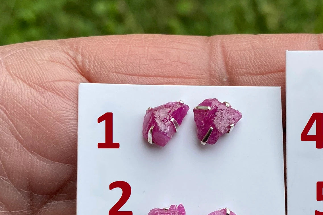 Elegant Raw Ruby Gemstone Stud Earrings, Sterling Silver Earrings, July Birthstone, Prong Stud for Girls, Rough Healing Crystal Earrings