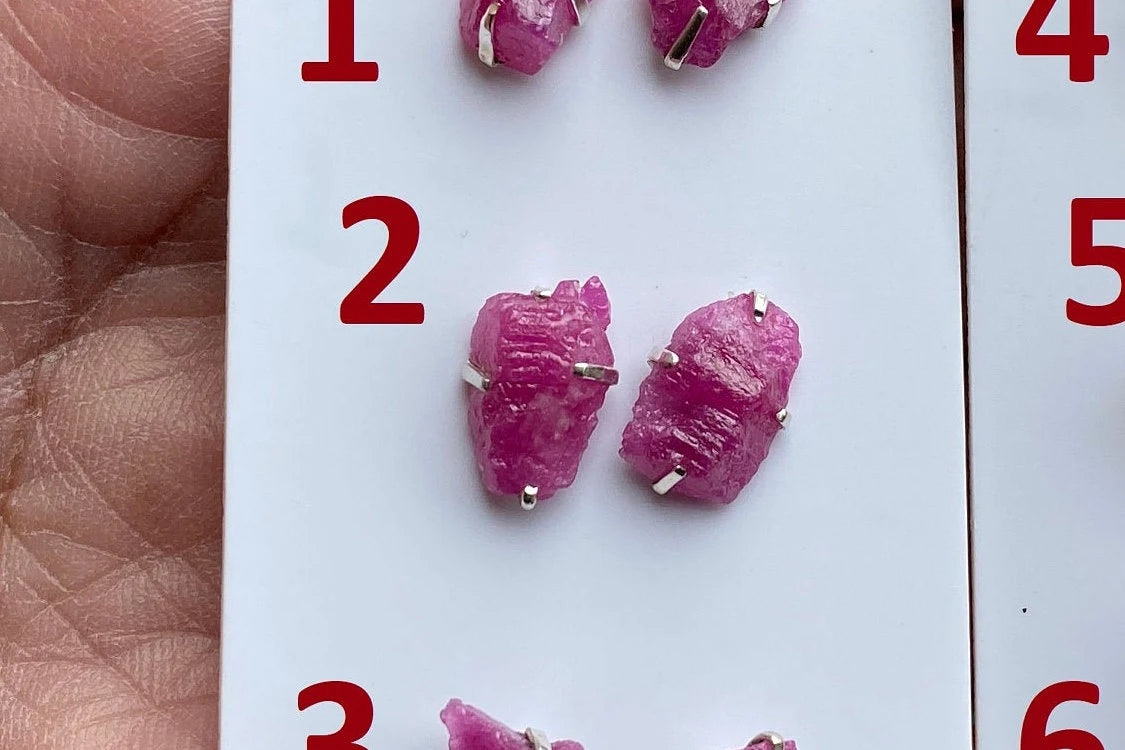 Elegant Raw Ruby Gemstone Stud Earrings, Sterling Silver Earrings, July Birthstone, Prong Stud for Girls, Rough Healing Crystal Earrings