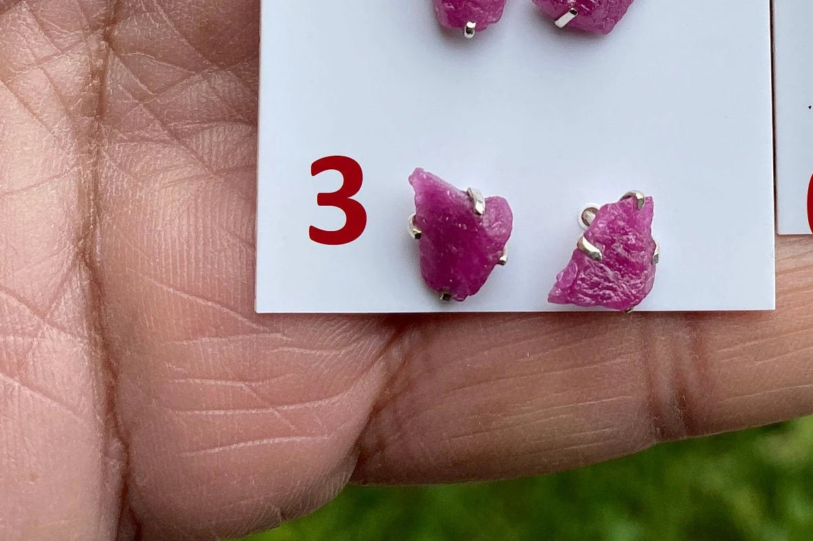 Elegant Raw Ruby Gemstone Stud Earrings, Sterling Silver Earrings, July Birthstone, Prong Stud for Girls, Rough Healing Crystal Earrings