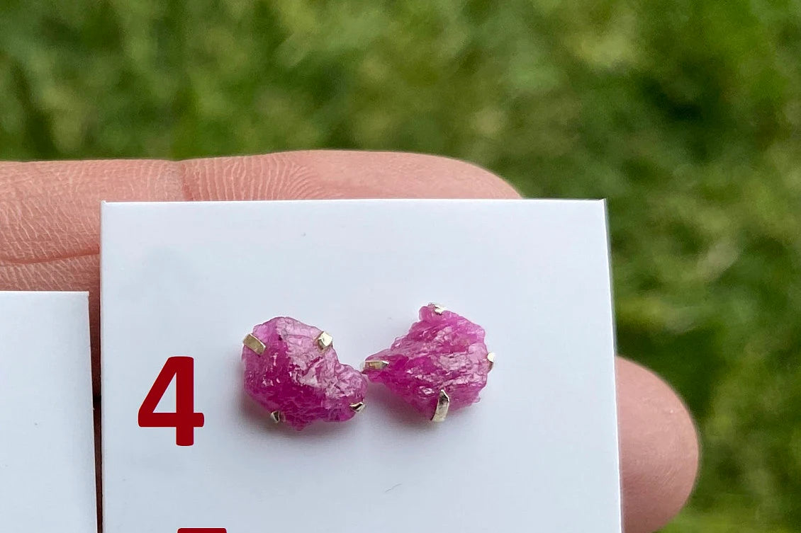 Elegant Raw Ruby Gemstone Stud Earrings, Sterling Silver Earrings, July Birthstone, Prong Stud for Girls, Rough Healing Crystal Earrings
