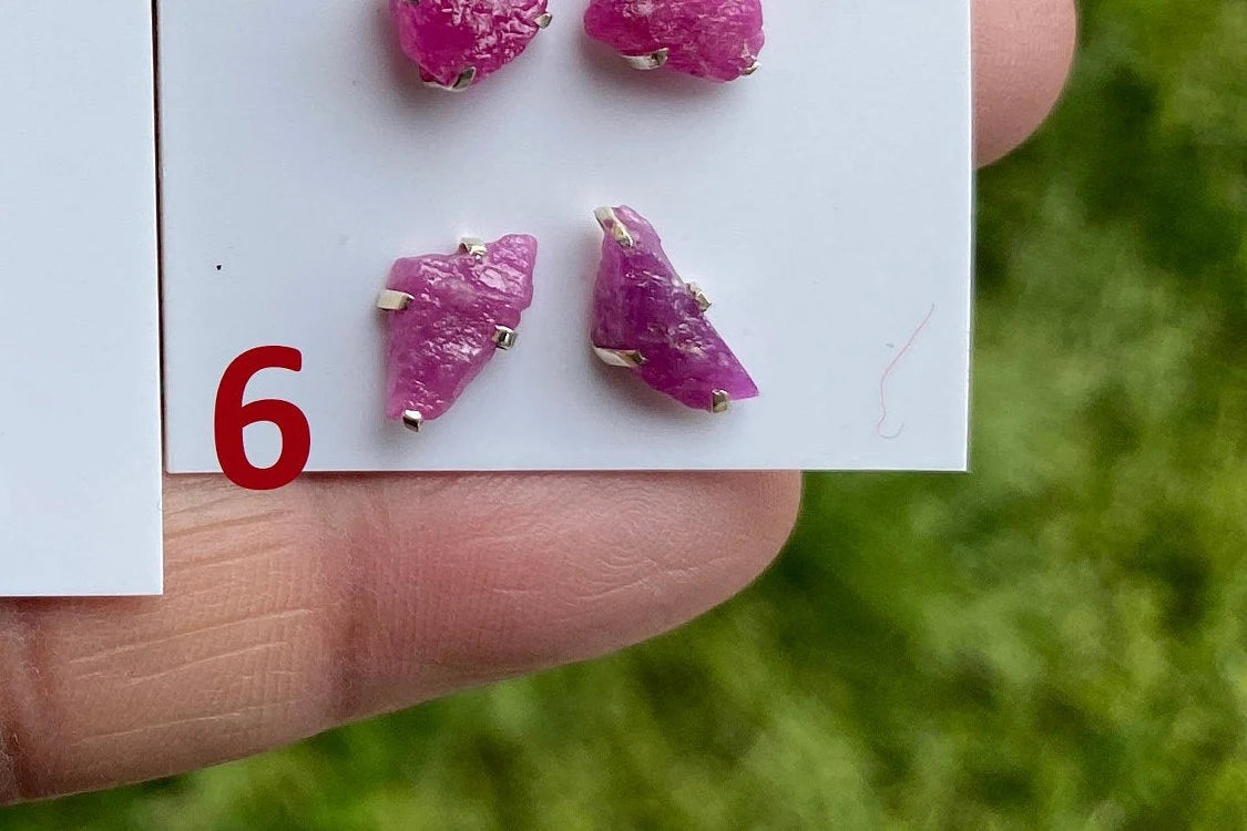 Elegant Raw Ruby Gemstone Stud Earrings, Sterling Silver Earrings, July Birthstone, Prong Stud for Girls, Rough Healing Crystal Earrings