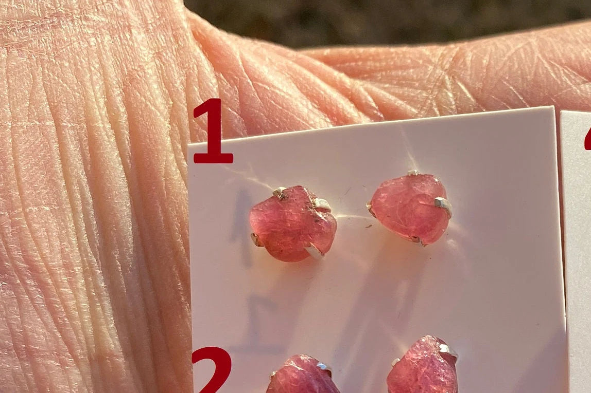 Elegant Raw Ruby Gemstone Stud Earrings, Sterling Silver Earrings, July Birthstone, Prong Stud for Girls, Rough Healing Crystal Earrings