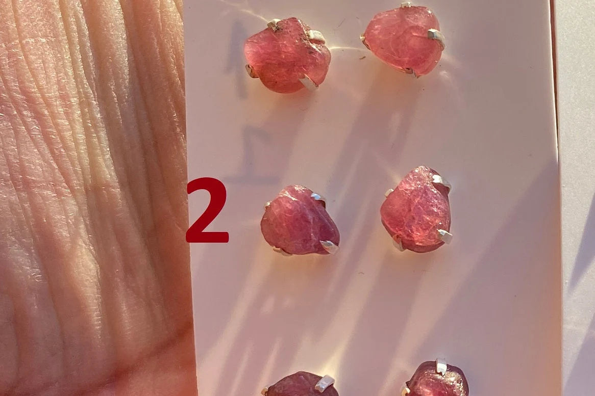 Elegant Raw Ruby Gemstone Stud Earrings, Sterling Silver Earrings, July Birthstone, Prong Stud for Girls, Rough Healing Crystal Earrings