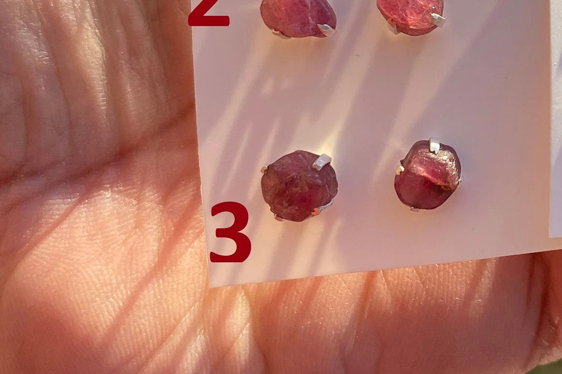 Elegant Raw Ruby Gemstone Stud Earrings, Sterling Silver Earrings, July Birthstone, Prong Stud for Girls, Rough Healing Crystal Earrings