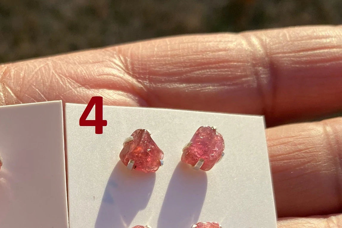 Elegant Raw Ruby Gemstone Stud Earrings, Sterling Silver Earrings, July Birthstone, Prong Stud for Girls, Rough Healing Crystal Earrings