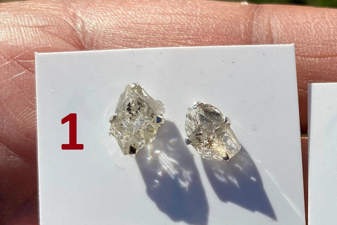 Raw Herkimer Diamond Sterling Silver Stud Earring, Elegant, Dainty, Stylish Natural Gemstone, Raw Prong Set Stud Earring, April Birthstone