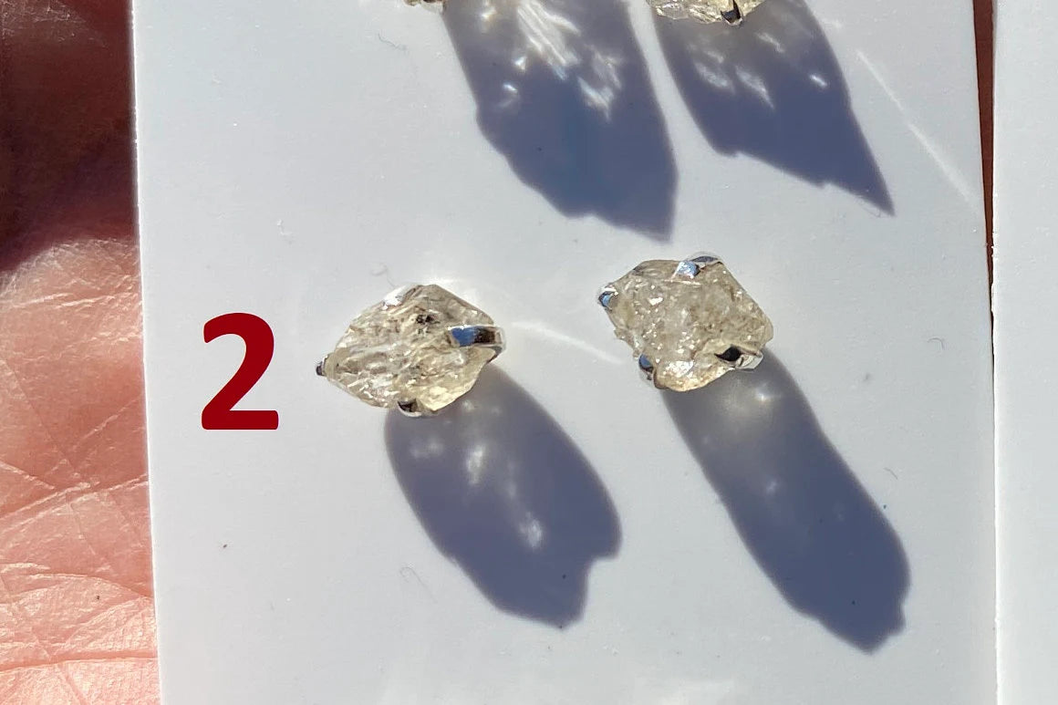 Raw Herkimer Diamond Sterling Silver Stud Earring, Elegant, Dainty, Stylish Natural Gemstone, Raw Prong Set Stud Earring, April Birthstone