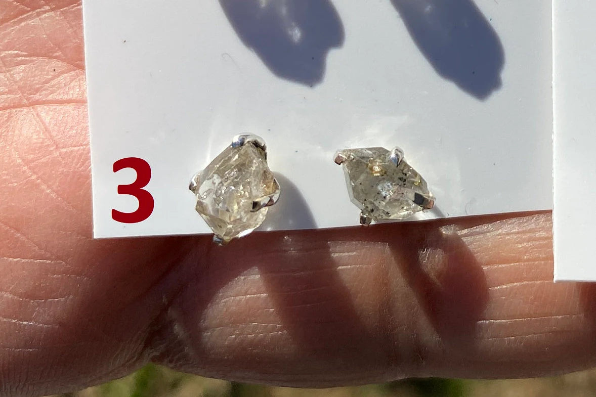 Raw Herkimer Diamond Sterling Silver Stud Earring, Elegant, Dainty, Stylish Natural Gemstone, Raw Prong Set Stud Earring, April Birthstone