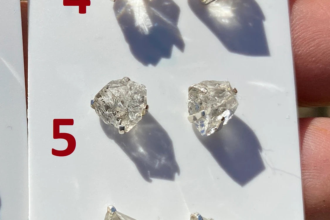 Raw Herkimer Diamond Sterling Silver Stud Earring, Elegant, Dainty, Stylish Natural Gemstone, Raw Prong Set Stud Earring, April Birthstone