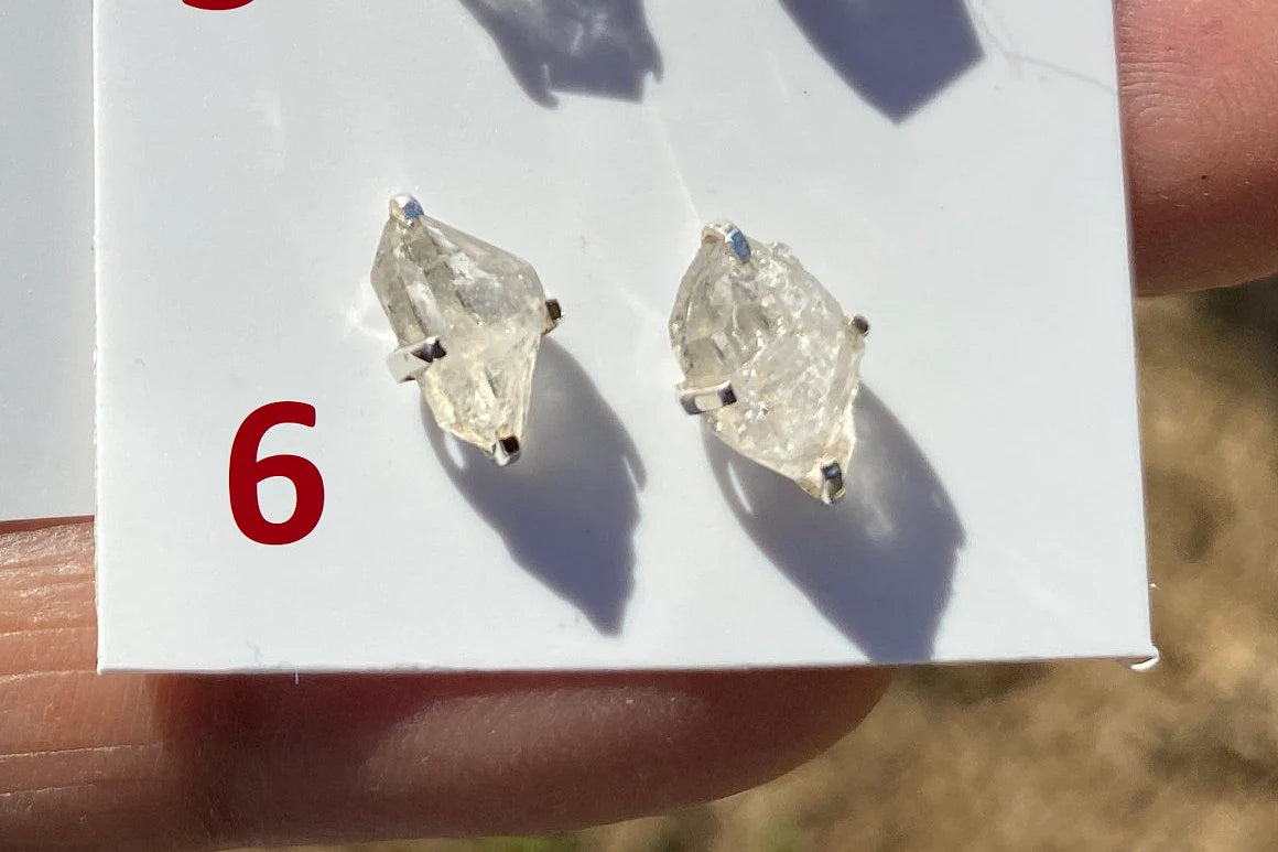 Raw Herkimer Diamond Sterling Silver Stud Earring, Elegant, Dainty, Stylish Natural Gemstone, Raw Prong Set Stud Earring, April Birthstone