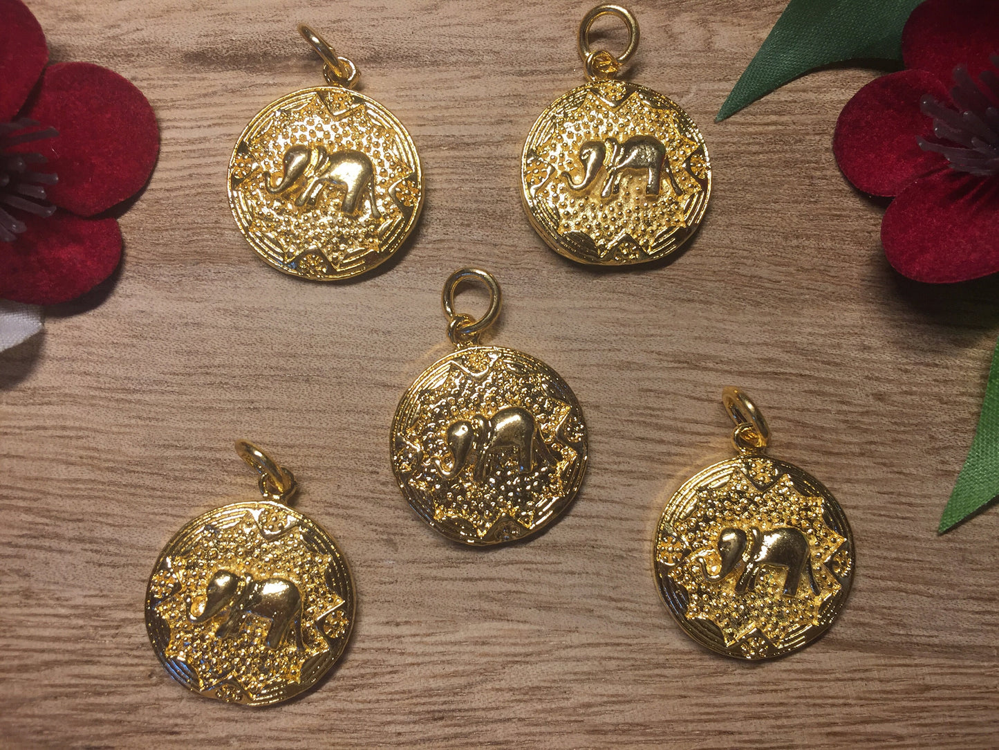 Elephant Charm, Small Pendant, 18K Gold Overlay Over Brass, Charms for Earring Necklace Bracelets,For Bridesmaids, Findings,Jewelry Supplies