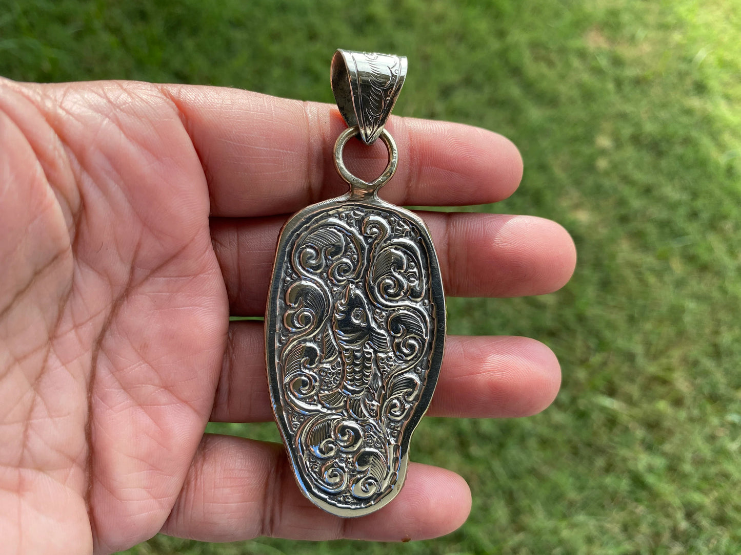 Elephant Head Carved Ganesh Tibetan Silver Pendant, Buffalo Bone, Yoga Pendant, Ethnic Jewelry, Spiritual Pendant, Locket for Men or Women