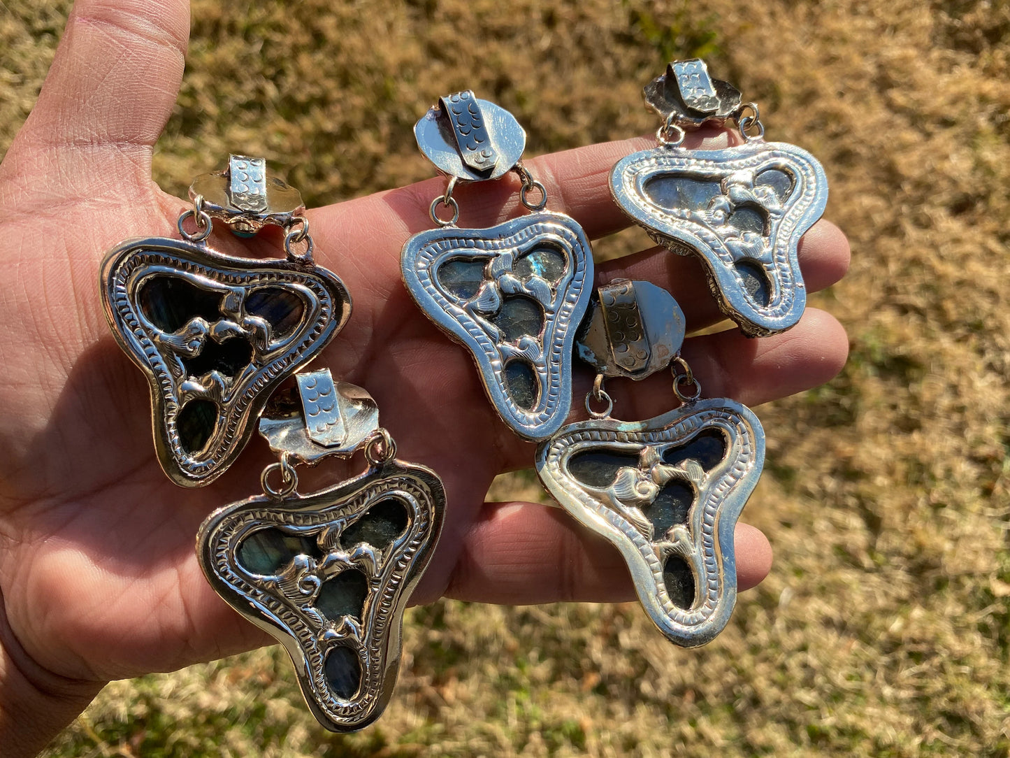 Hand Carved Elephant Head Labradorite with Turquoise Tibetan Silver Pendant, Elephant Pendant for Necklace, Blue Labradorite, Animal Pendant