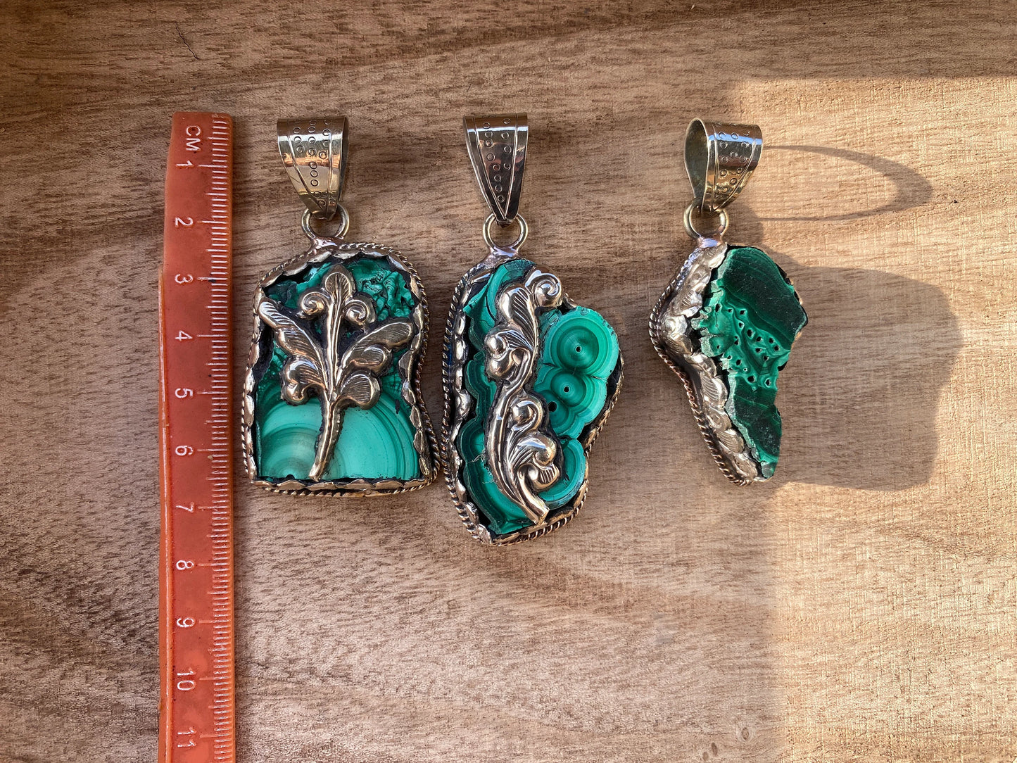 Raw Malachite Natural Stone Tibetan Silver Pendant, Ethnic Jewelry, Energy Stone Pendant, Birthstone, Healing Crystal, Freeform Stone