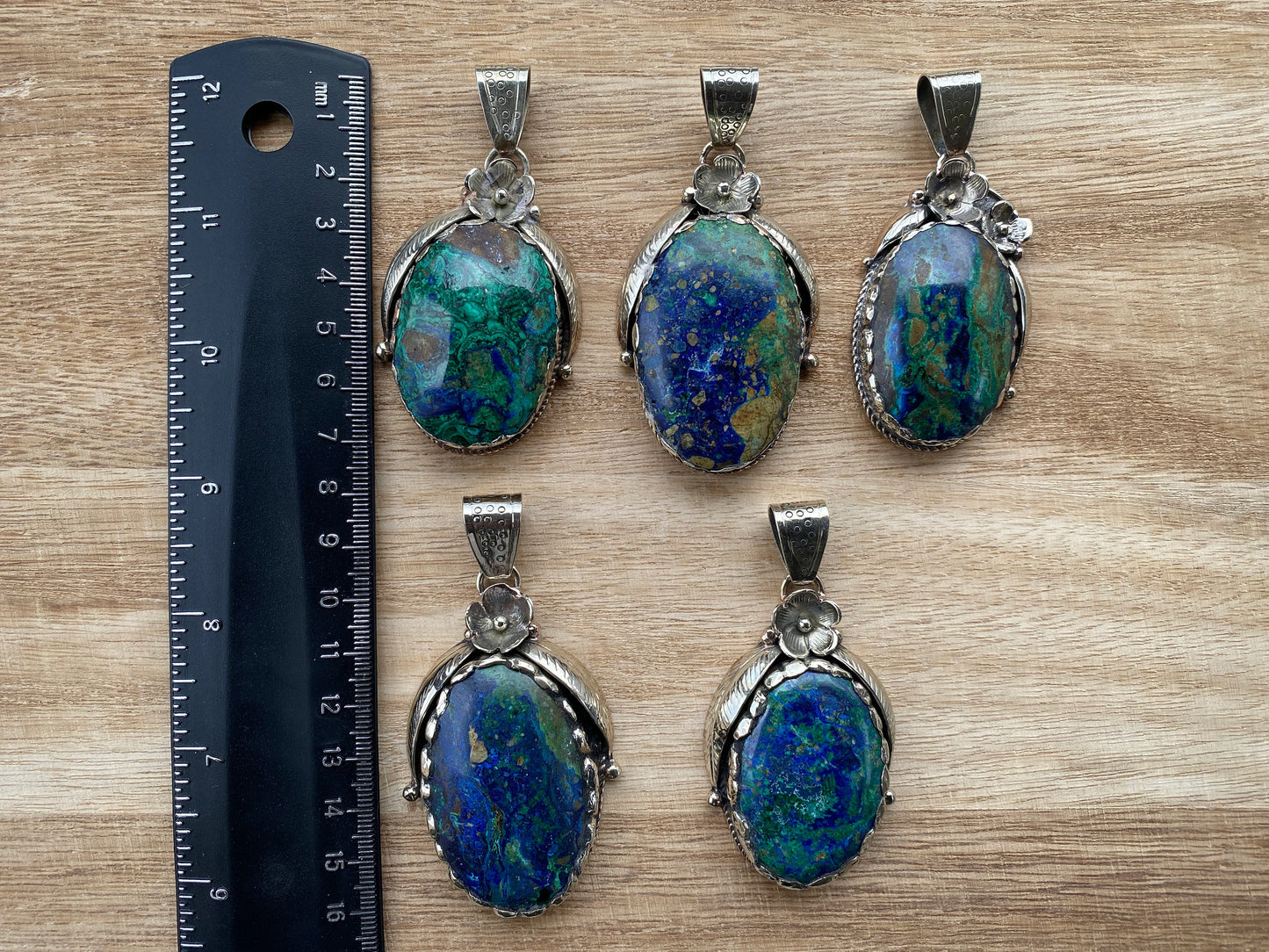 Rare Natural Stone Azurite with Malachite Tibetan Silver Pendant, Ethnic Inspired Jewelry, Earthy Jewelry, Metaphysical Stone, Boho Necklace