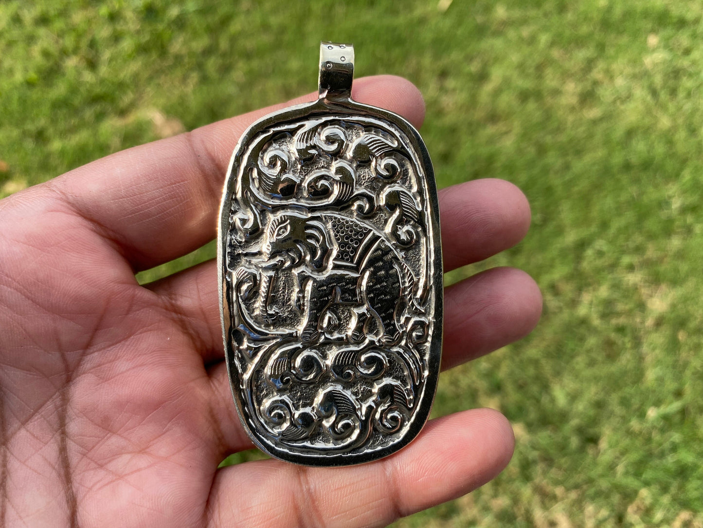 Ganesh Bone Carved Tibetan Silver Pendant, Buffalo Bone, Yoga Pendant, Ethnic Jewelry, Tribal, Spiritual Pendant, Locket for Men or Women