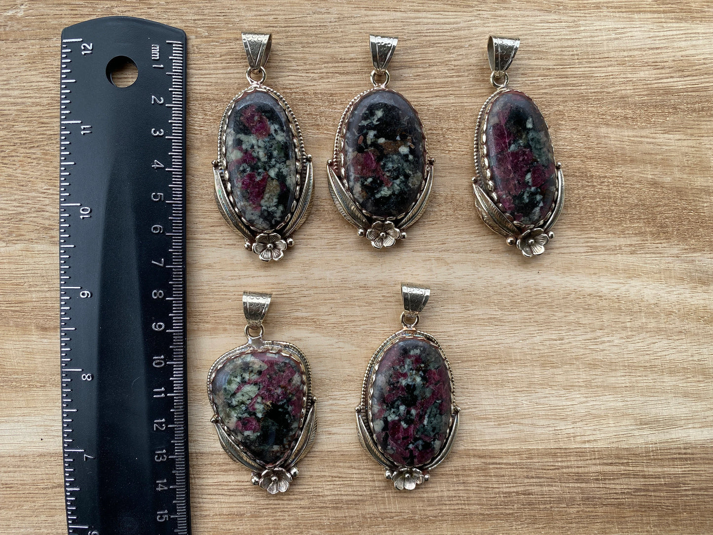 Eudialyte Natural Stone Tibetan Silver Pendant, Unique Gemstone Pendant, Cosmic Energy Stone, Metaphysical Gemstone, Nature-Inspired Pendant