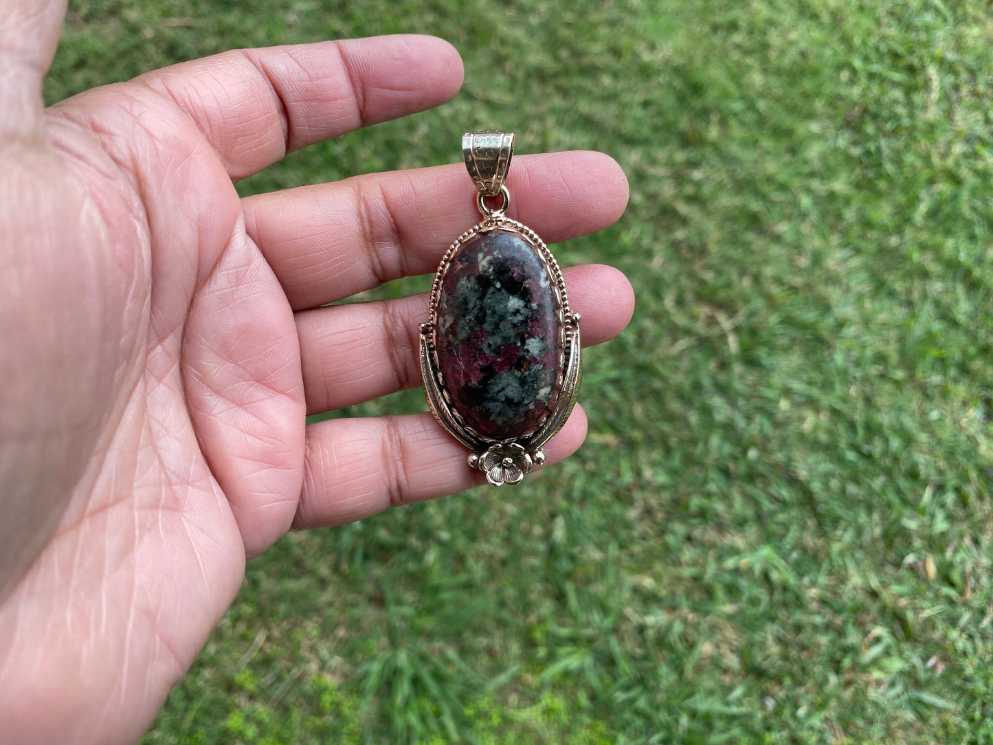 Eudialyte Natural Stone Tibetan Silver Pendant, Unique Gemstone Pendant, Cosmic Energy Stone, Metaphysical Gemstone, Nature-Inspired Pendant