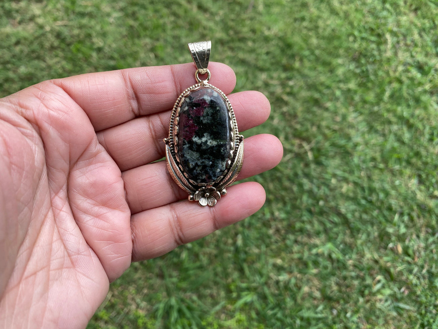 Eudialyte Natural Stone Tibetan Silver Pendant, Unique Gemstone Pendant, Cosmic Energy Stone, Metaphysical Gemstone, Nature-Inspired Pendant