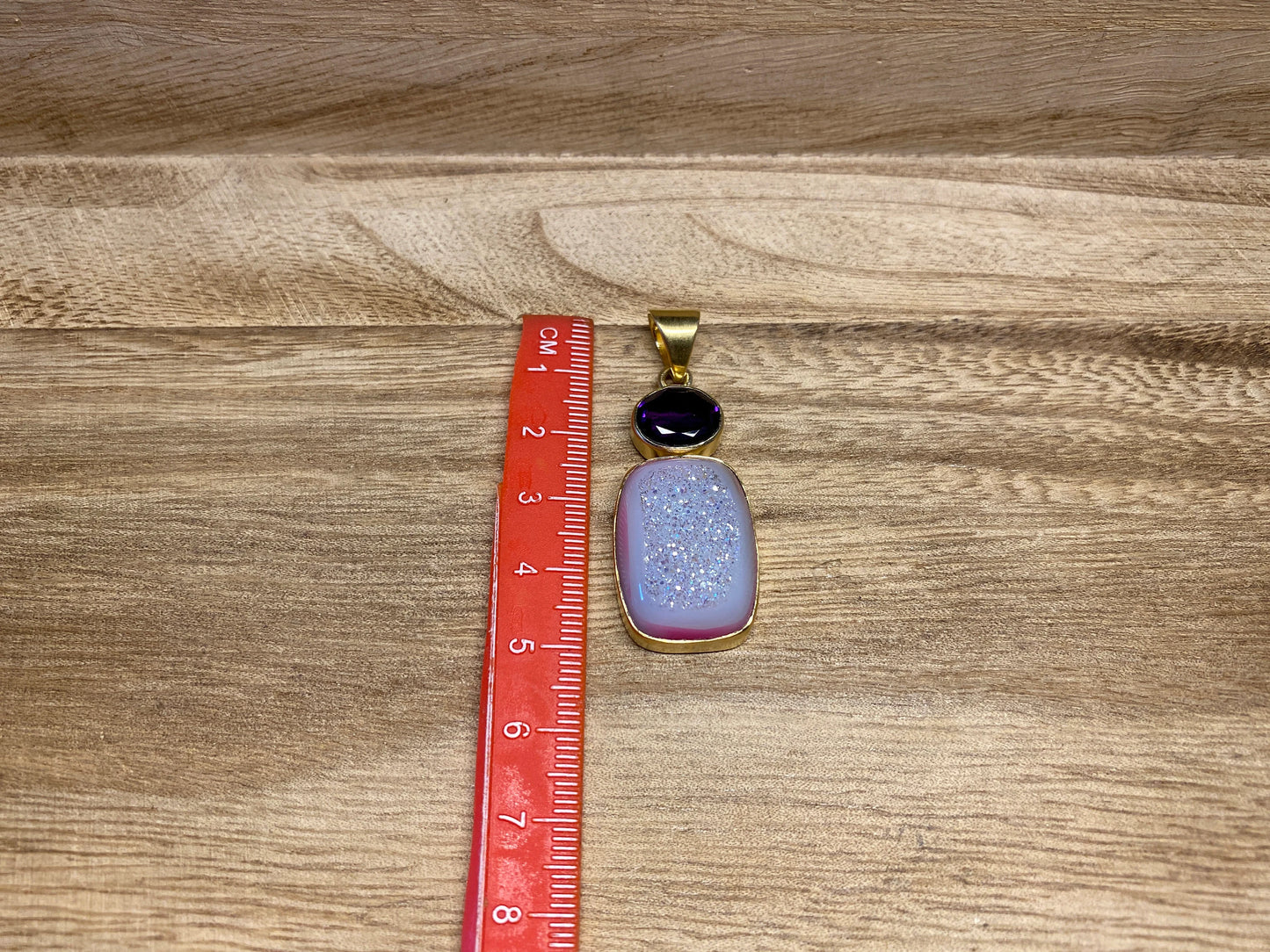 Faceted Amethyst & Druzy Pendant, 14K Matte Gold, Small Gemstone Pendant, Necklace Pendant, Natural Stone/Nepal Himalayan Jewelry/Large Bail