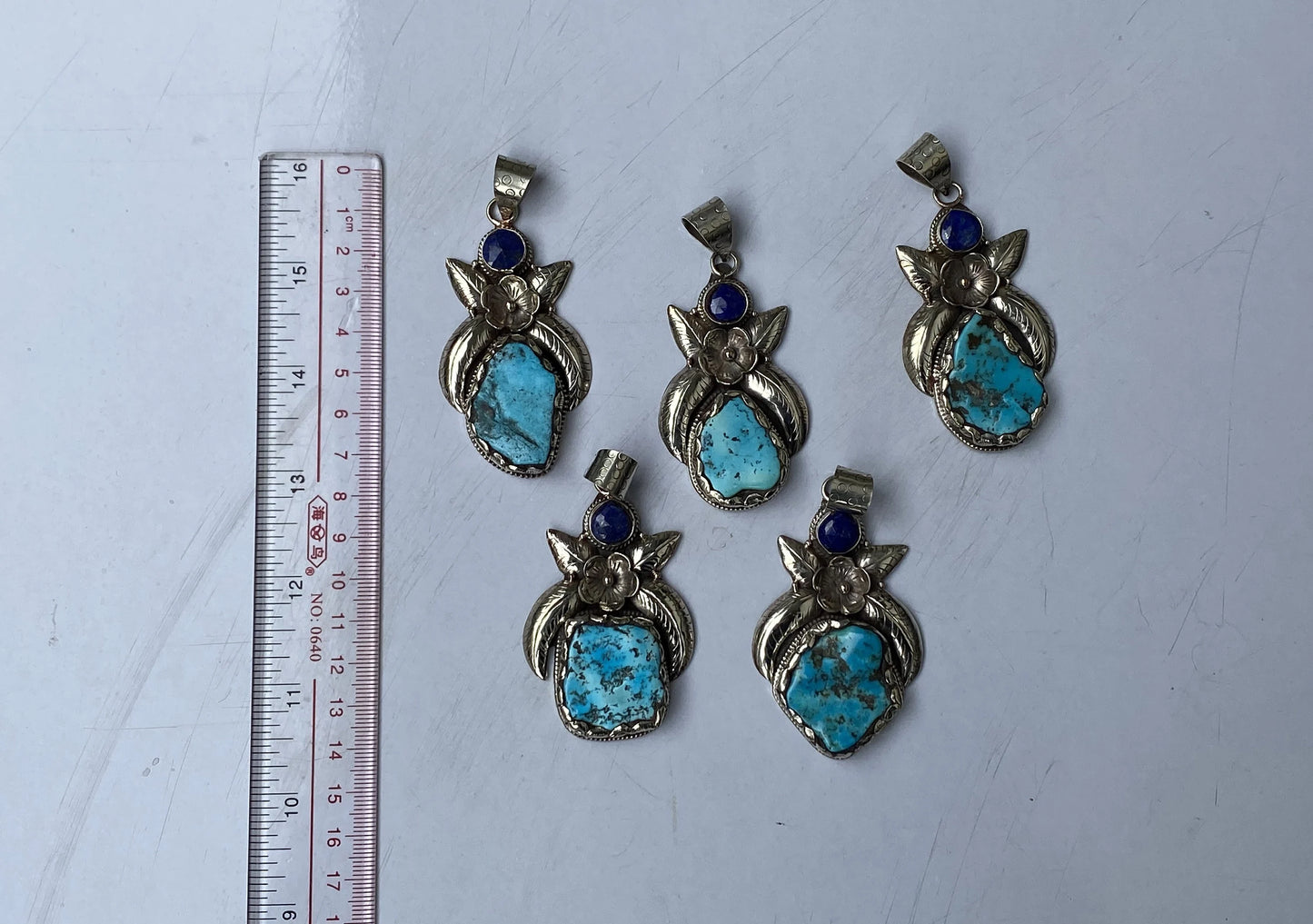 Floral-Inspired Tibetan Silver Pendant, Turquoise Pendant with Lapis and Tibetan Silver Detailing, For Emotional Balance, Unisex gift ideas.