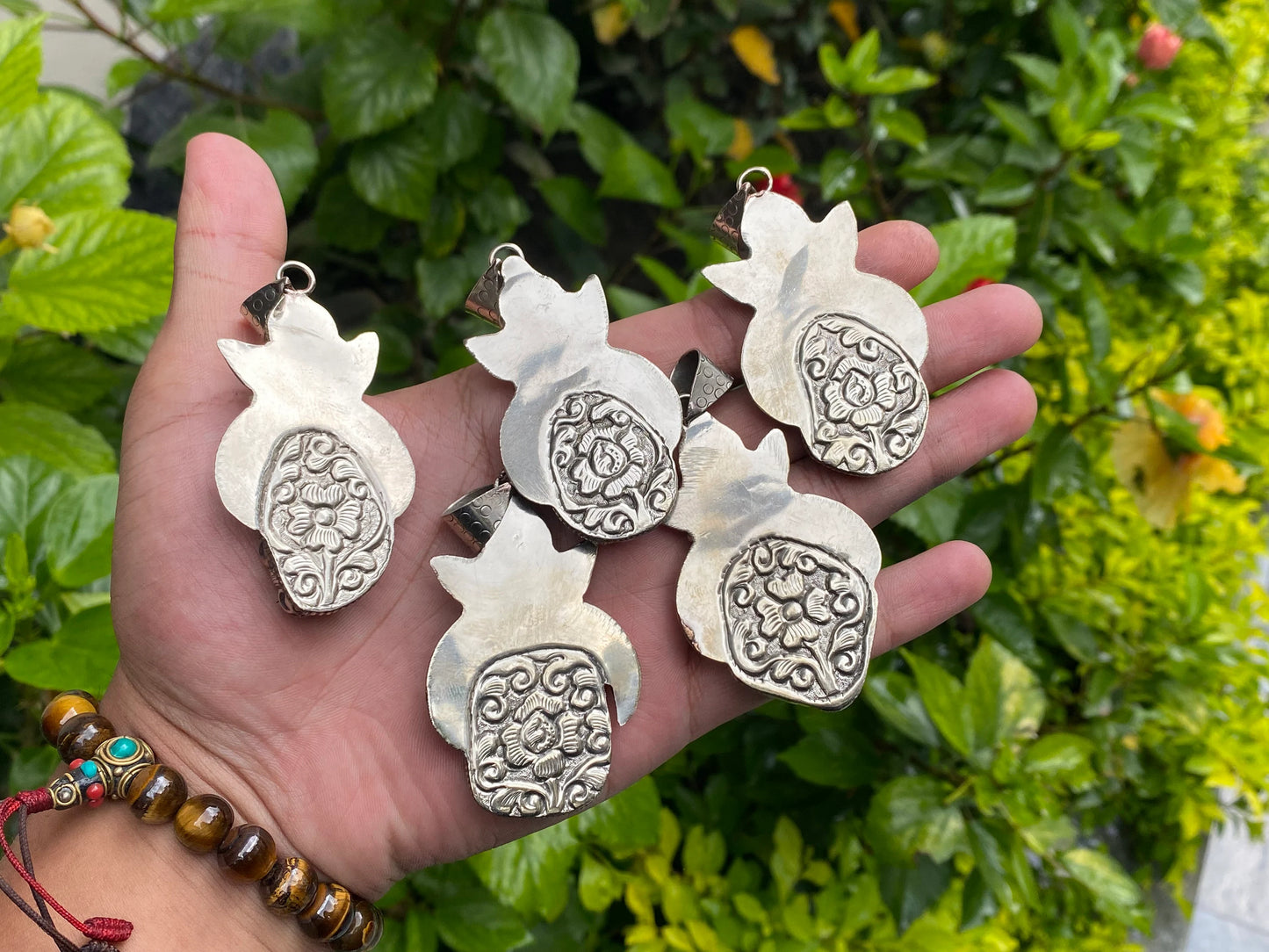 Floral-Inspired Tibetan Silver Pendant, Turquoise Pendant with Lapis and Tibetan Silver Detailing, For Emotional Balance, Unisex gift ideas.