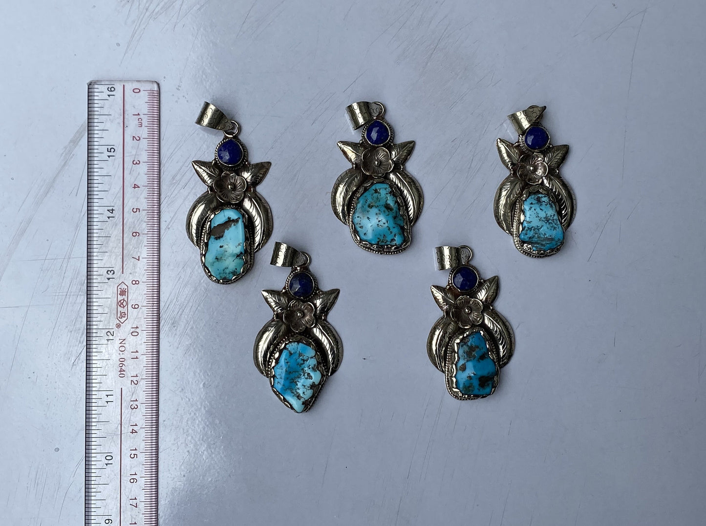 Floral Tibetan Silver Pendant with Natural Turquoise and Lapis Stone, Handmade and Hammered design, Perfect for gift, Unisex Pendant.