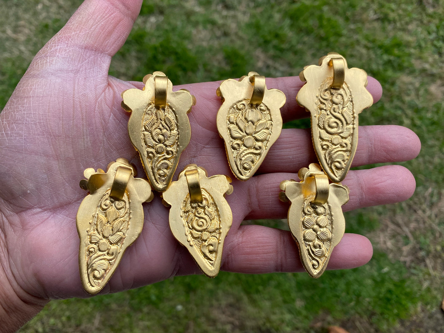 Jasper Gold Overlay Non Tarnish Small Pendant with Natural Jasper, Flower Design, Unique Jewelry For Nature Lover, Natural Stone Pendant