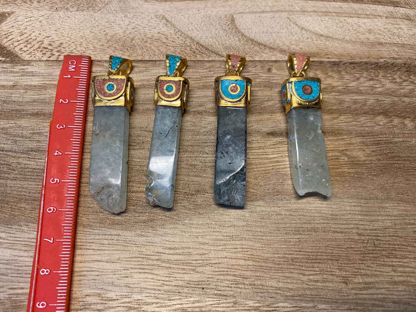Fluorite Tibetan Pendant, Matte Gold Overlay, Coral & Turquoise inlaid, Natural Stone, Himalayan Ethnic Tribe Jewelry, Pendant for Necklace