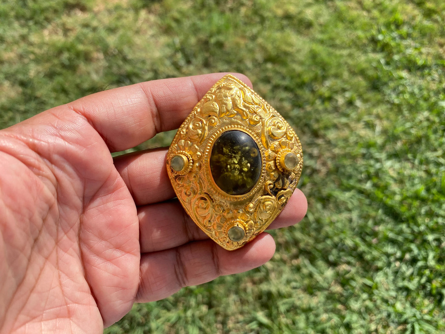 Fossilized Amber Pendant, Brushed Gold Overlay, Healing Amber, Amber Jewelry, Rough Amber, Baltic Amber, Metaphysical Stone, Organic Jewelry