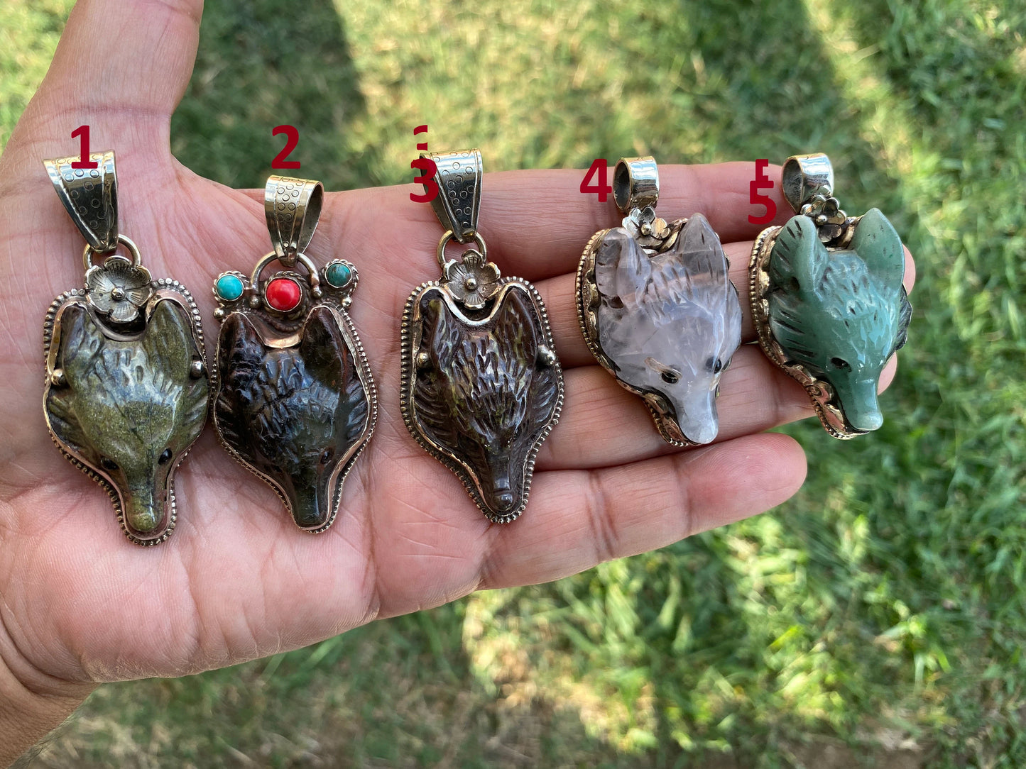 Fox Hand carved Jasper Tibetan Silver Pendant, Ethnic Jewelry, Jewelry Making, Necklace Pendant, Birthstone, Energy Stone Pendant