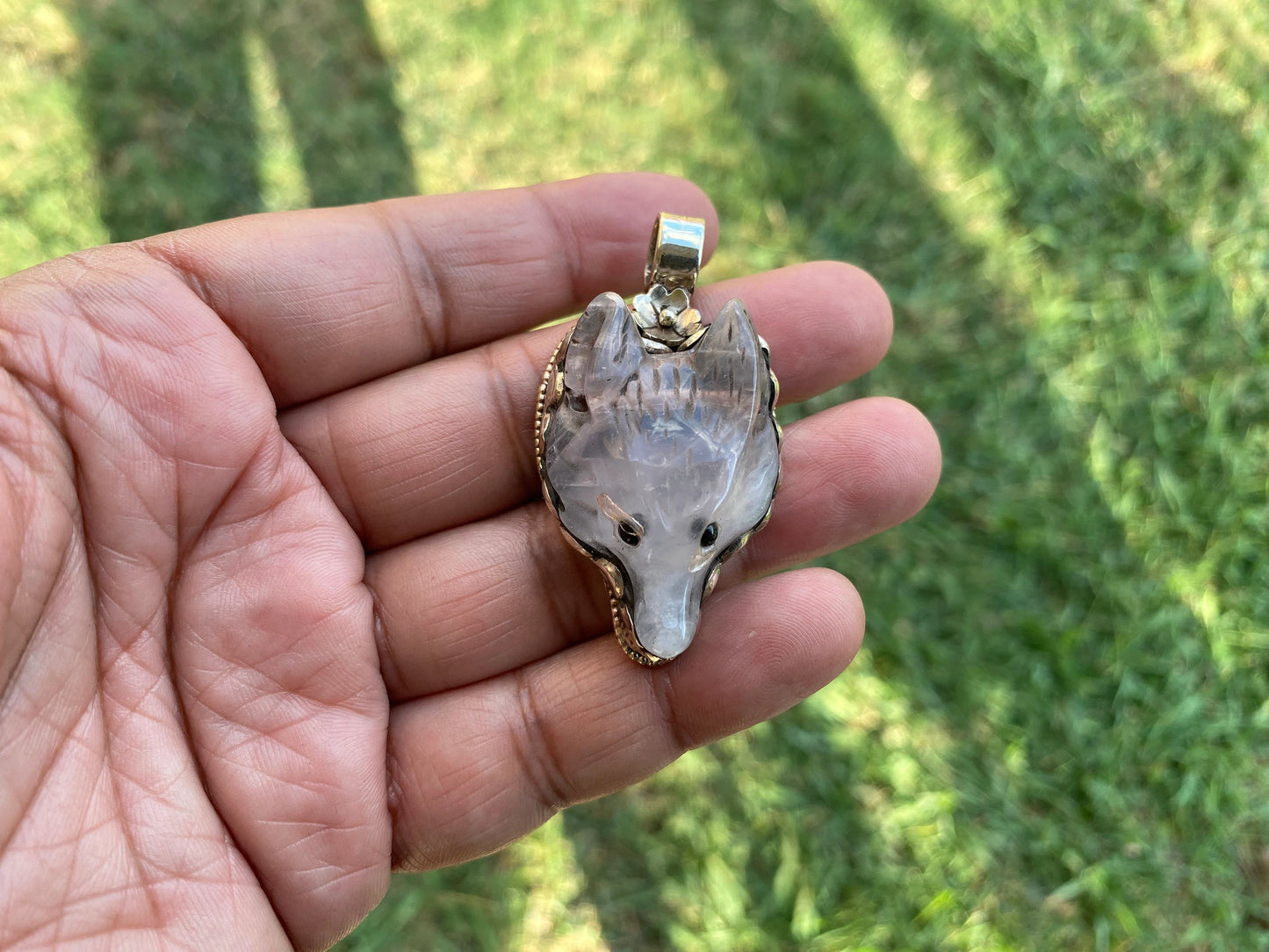 Fox Hand carved Jasper Tibetan Silver Pendant, Ethnic Jewelry, Jewelry Making, Necklace Pendant, Birthstone, Energy Stone Pendant