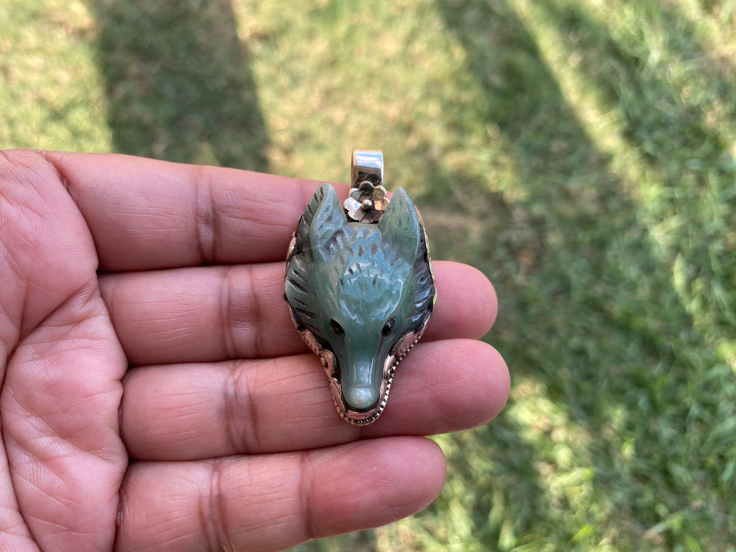 Fox Hand carved Jasper Tibetan Silver Pendant, Ethnic Jewelry, Jewelry Making, Necklace Pendant, Birthstone, Energy Stone Pendant