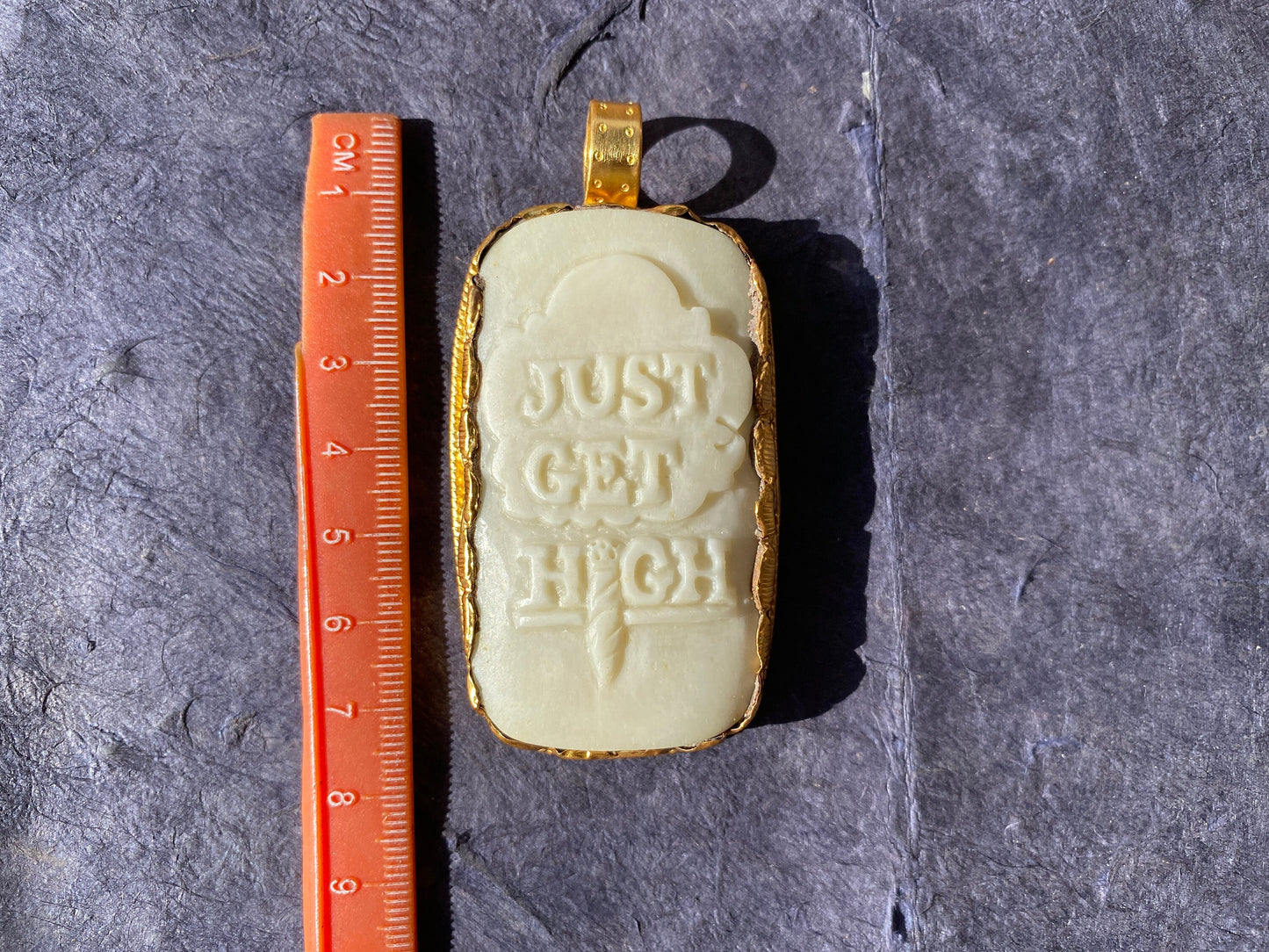 Funny Just Get High Bone Pendant, 18k Brushed Gold Overlay, Weed Jewelry, Gift for Boy friend, For Marijuana Lovers, Funny Cannabis Gift