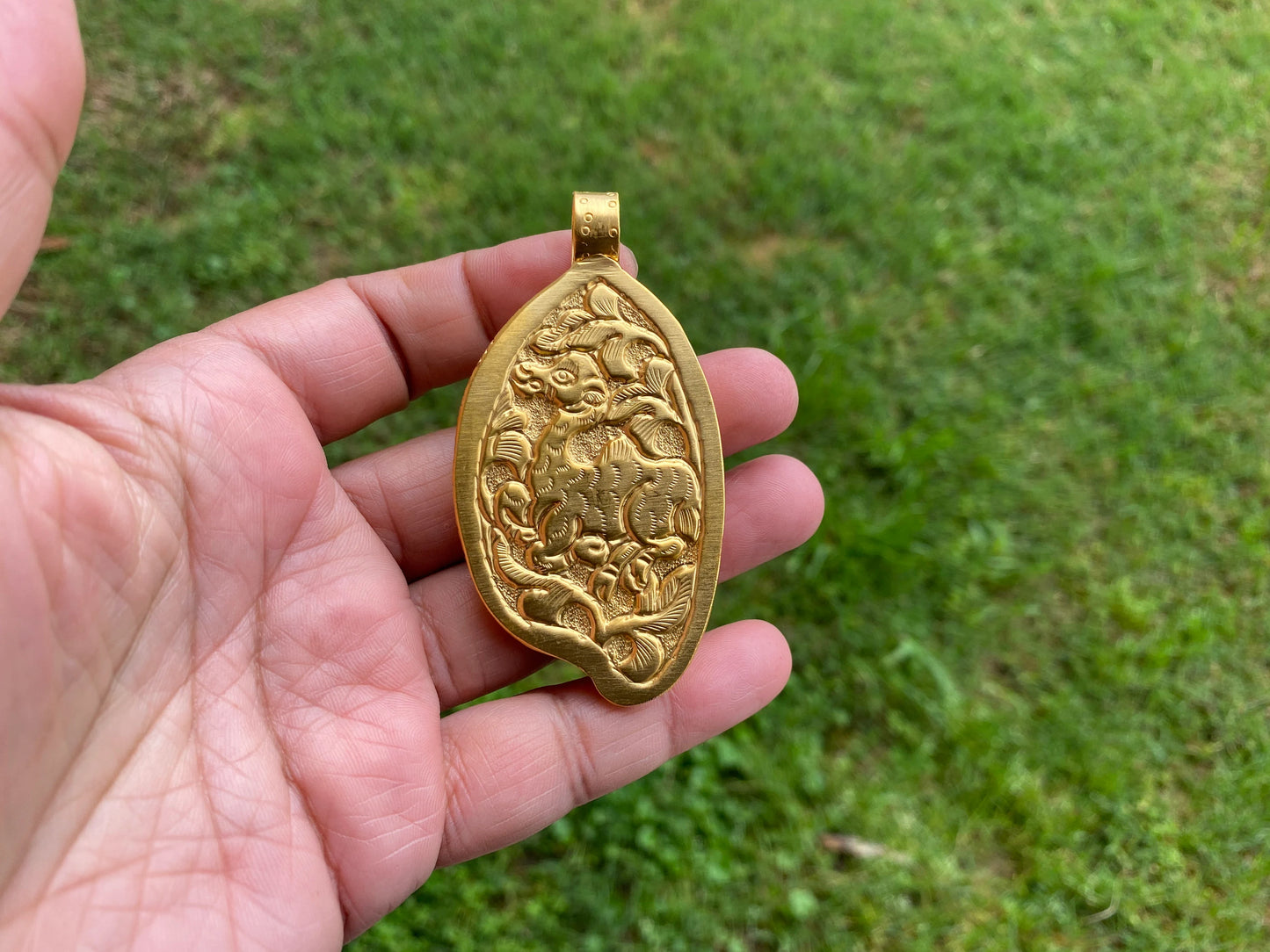 Ganesh Bone Pendant, High Quality 18K Brushed Gold Overlay Non Tarnish Tibetan Pendant, Yoga Pendant, Ethnic Jewelry, Spiritual Pendant