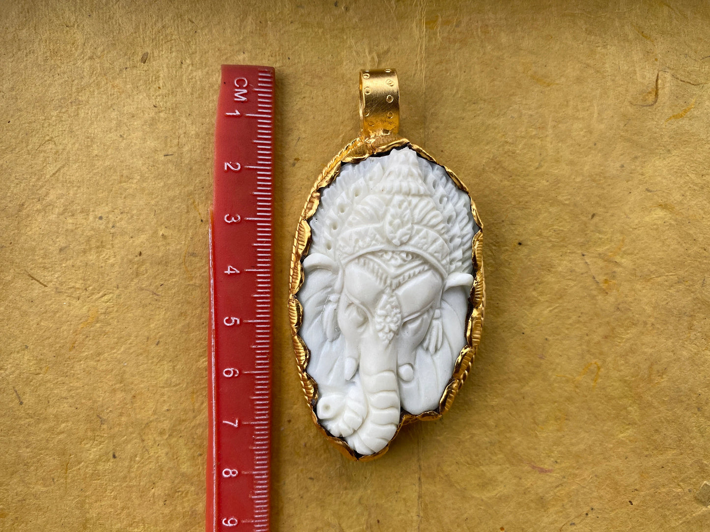 Ganesh Bone Pendant, High Quality 18K Brushed Gold Overlay Non Tarnish Tibetan Pendant, Yoga Pendant, Ethnic Jewelry, Spiritual Pendant