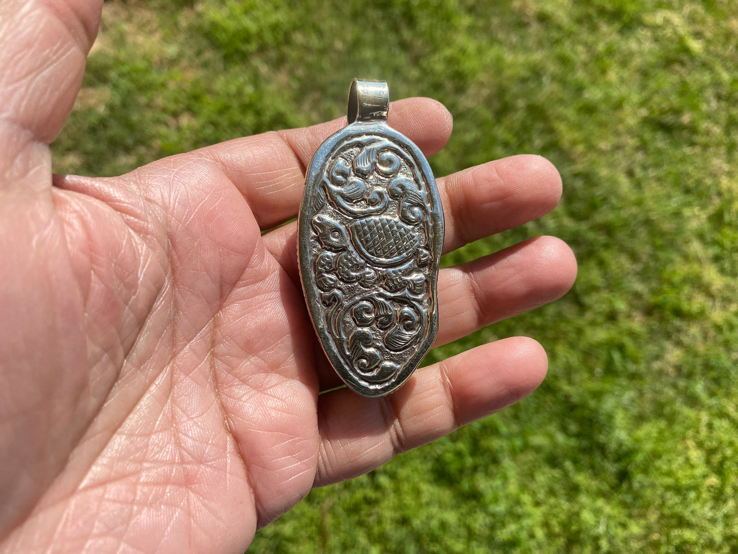 Ganesh Carved Bone Tibetan Silver Pendant, Buffalo Bone, Yoga Pendant, Ethnic Jewelry, Tribal, Spiritual Pendant, Pendant for Men or Women