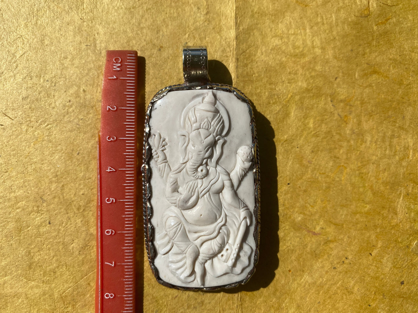 Ganesh Carved Bone Tibetan Silver Pendant, Buffalo Bone, Yoga Pendant, Ethnic Jewelry, Tribal, Spiritual Pendant, Pendant for Men or Women