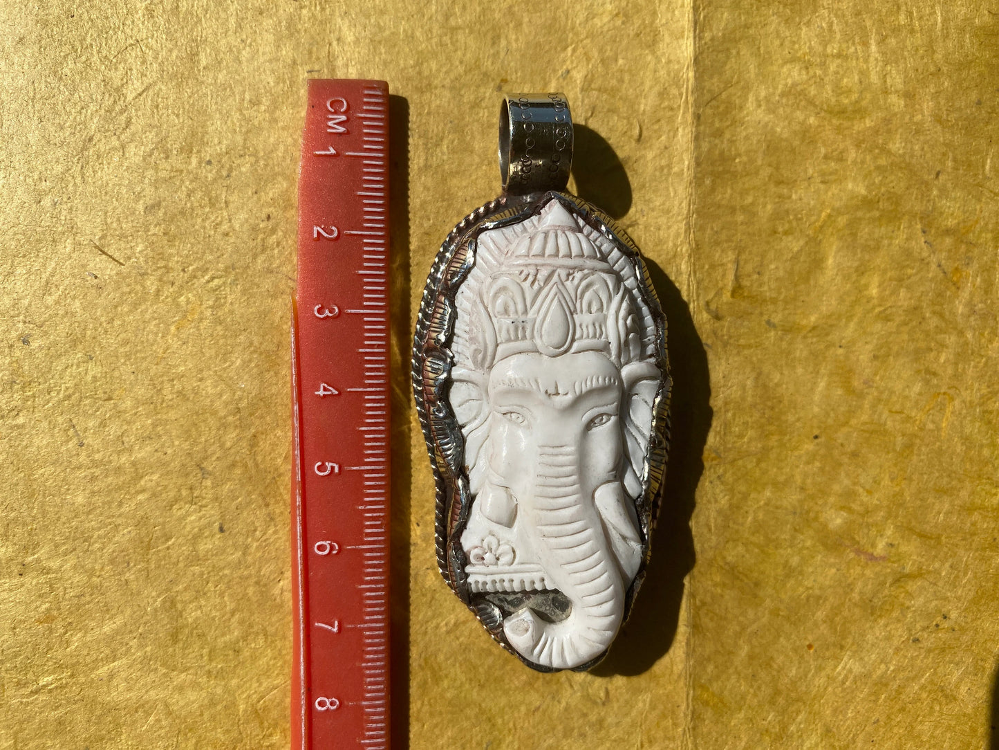 Ganesh Carved Bone Tibetan Silver Pendant, Buffalo Bone, Yoga Pendant, Ethnic Jewelry, Tribal, Spiritual Pendant, Pendant for Men or Women