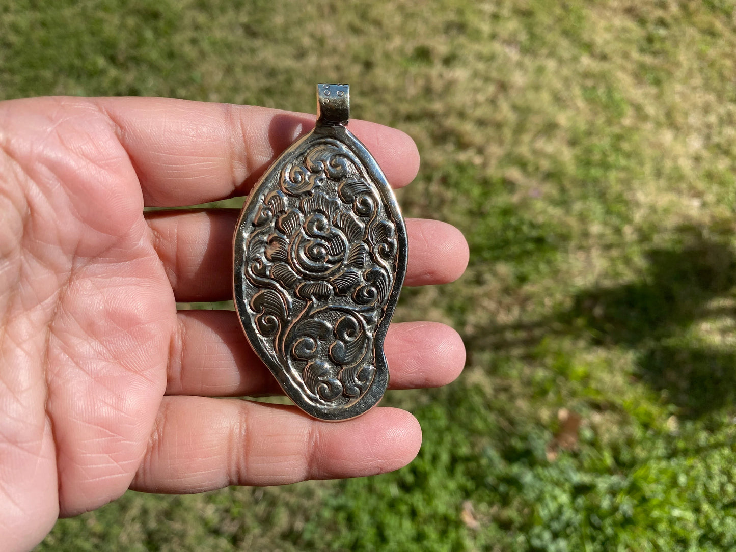 Ganesh Carved Bone Tibetan Silver Pendant, Buffalo Bone, Yoga Pendant, Ethnic Jewelry, Tribal, Spiritual Pendant, Locket for Men or Women