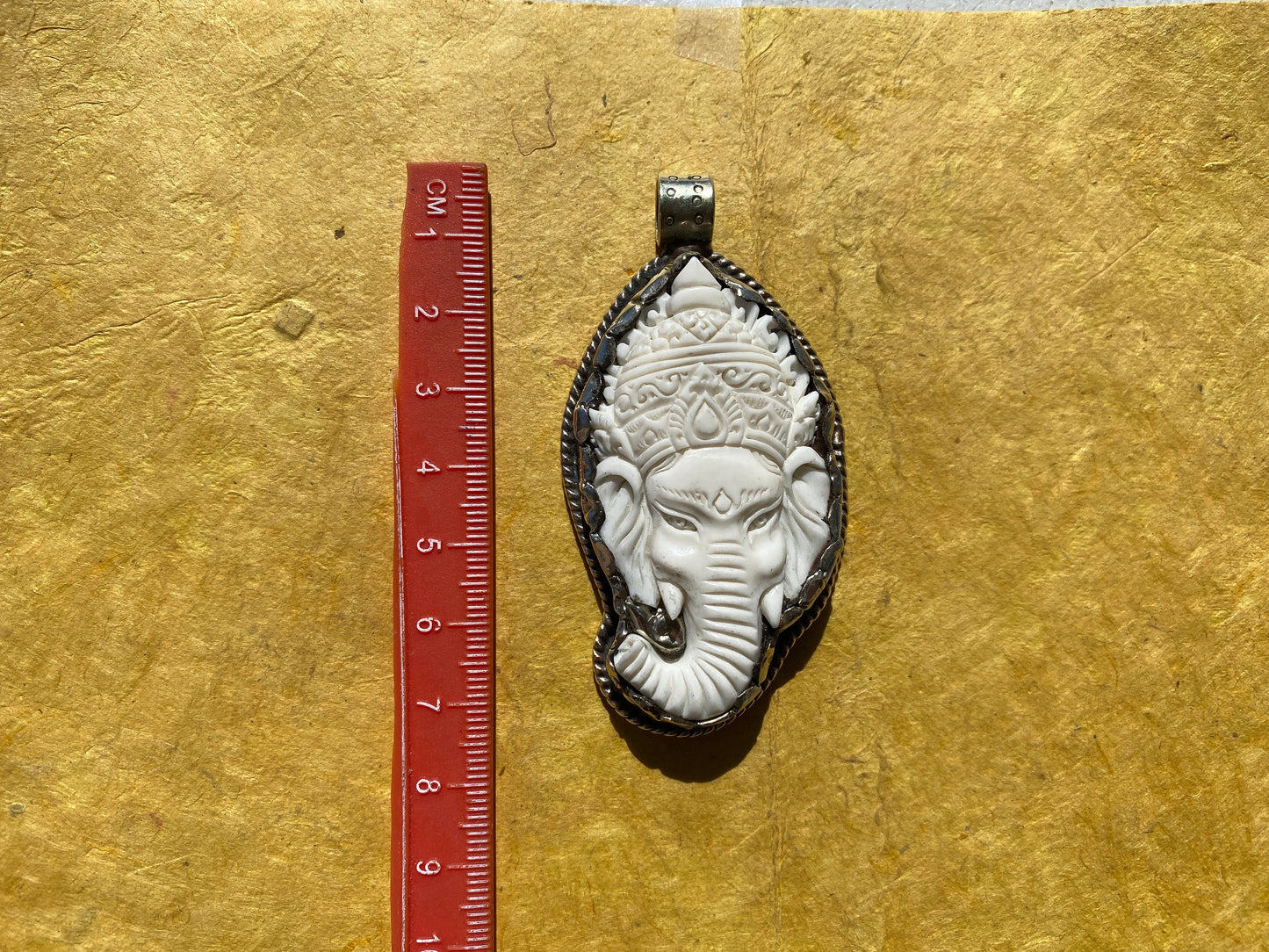 Ganesh Carved Bone Tibetan Silver Pendant, Buffalo Bone, Yoga Pendant, Ethnic Jewelry, Tribal, Spiritual Pendant, Locket for Men or Women