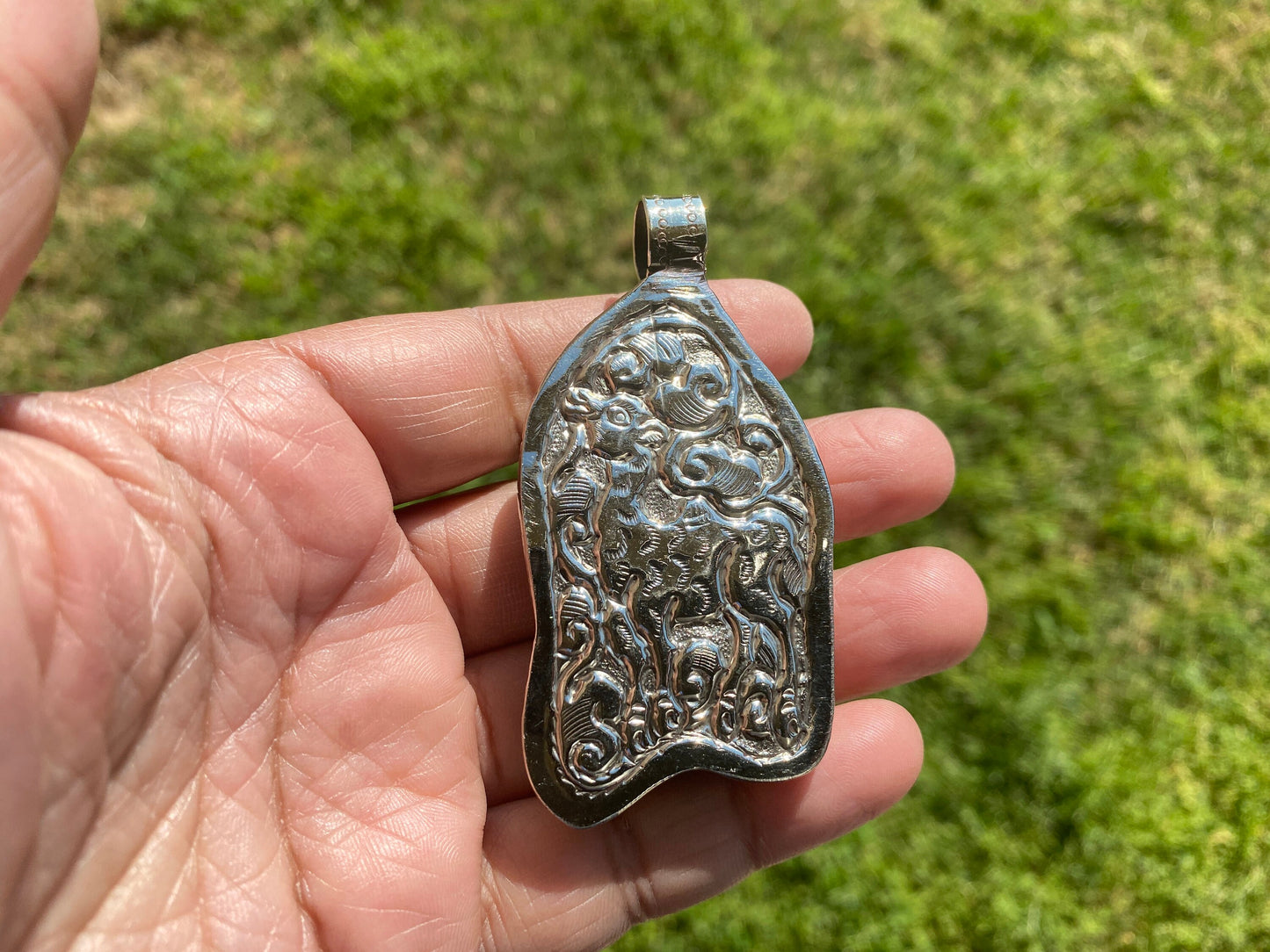 Ganesh Carved Bone Tibetan Silver Pendant, Buffalo Bone, Yoga Pendant, Ethnic Jewelry, Tribal, Spiritual Pendant, Locket for Men or Women