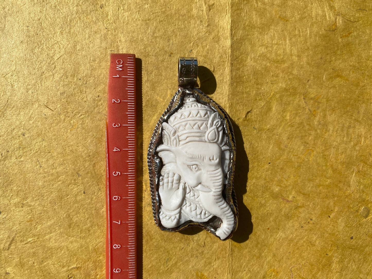 Ganesh Carved Bone Tibetan Silver Pendant, Buffalo Bone, Yoga Pendant, Ethnic Jewelry, Tribal, Spiritual Pendant, Locket for Men or Women