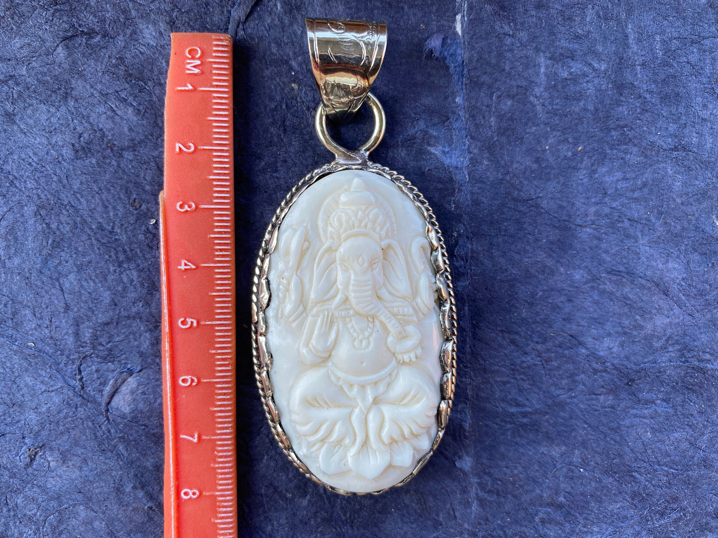 Ganesh Carved Bone Tibetan Silver Pendant, Buffalo Bone, Yoga Pendant, Ethnic Jewelry, Spiritual Pendant, for Men or Women, Rabbit Design