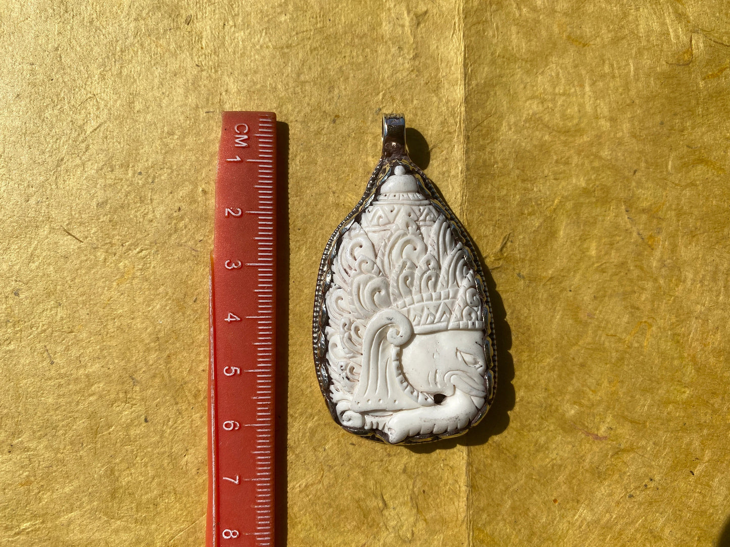 Ganesh Carved Bone Tibetan Silver Pendant, Buffalo Bone, Yoga Pendant, Ethnic Jewelry, Tribal, Spiritual Pendant, Pendant for Men or Women