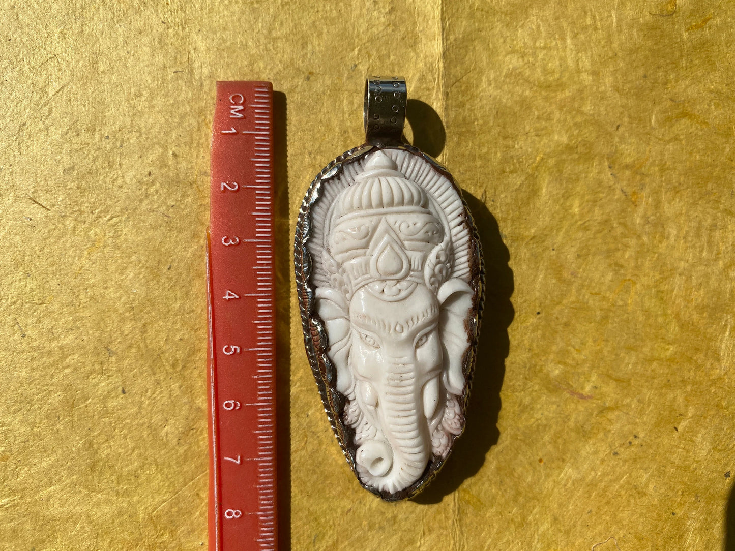 Ganesh Carved Bone Tibetan Silver Pendant, Buffalo Bone, Yoga Pendant, Ethnic Jewelry, Tribal, Spiritual Pendant, Pendant for Men or Women
